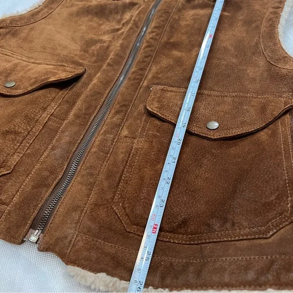 Express Brown Suede Leather Sherpa Vest Small - Picture 10 of 11